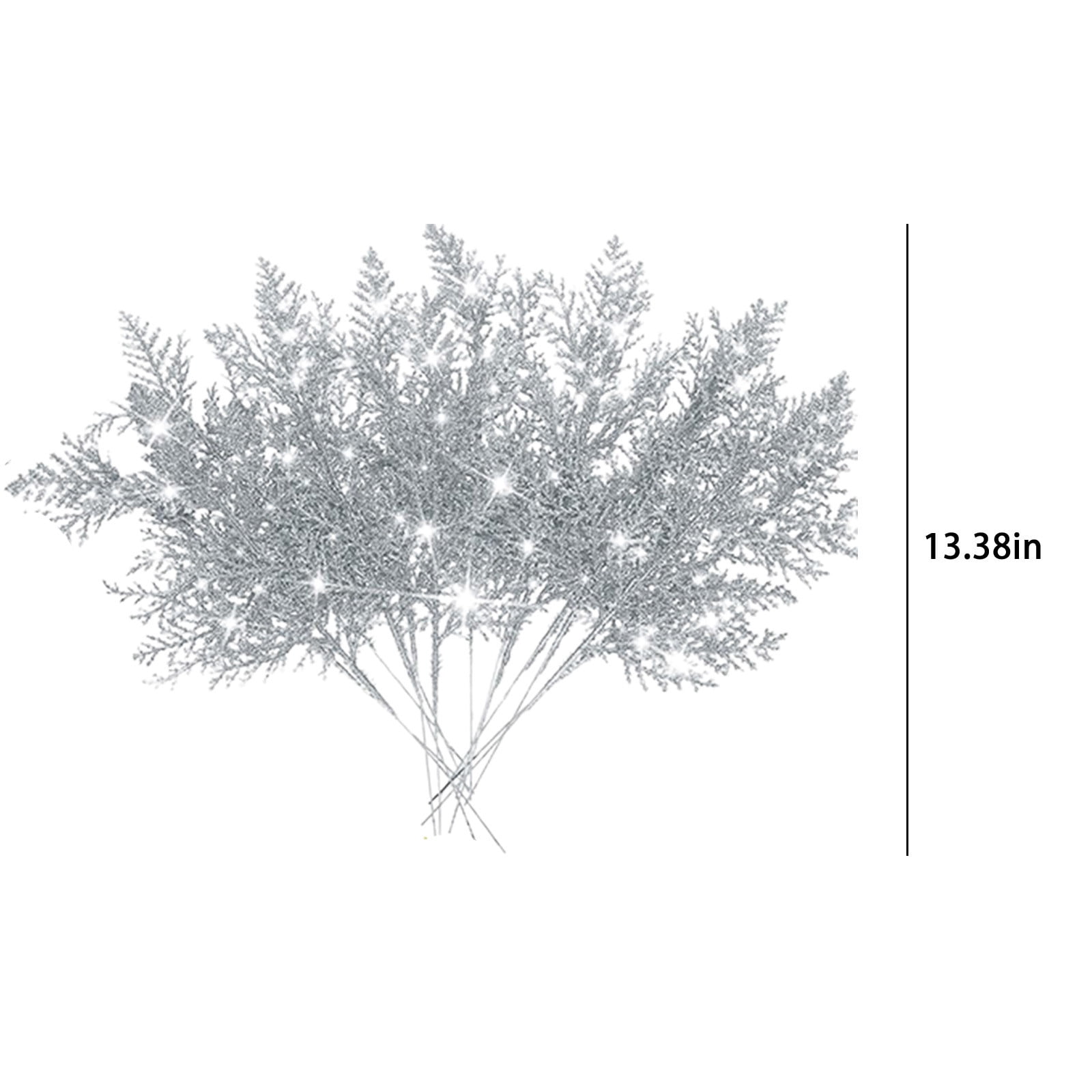 16 Branches De Pin Artificiel Scintillant Argenté - Parfaites Pour Décorer Noël, Mariages Et Guirlandes DIY !