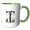 Green/White, variant on 3drose, Gorgeous Letter T. Halloween Monogram, Broom, Wizard Hat, Cat Art, 11oz Mug