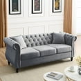 thumbnail image 2 of 80" Chesterfield Sofa, Teddy Button Tufted Upholstered 3 Seater Sofa Couch with Rolled Arms and Nailhead Modern Accent Sofa with 2 Pillows for Living Room Bedroom Office, Grey, 2 of 7