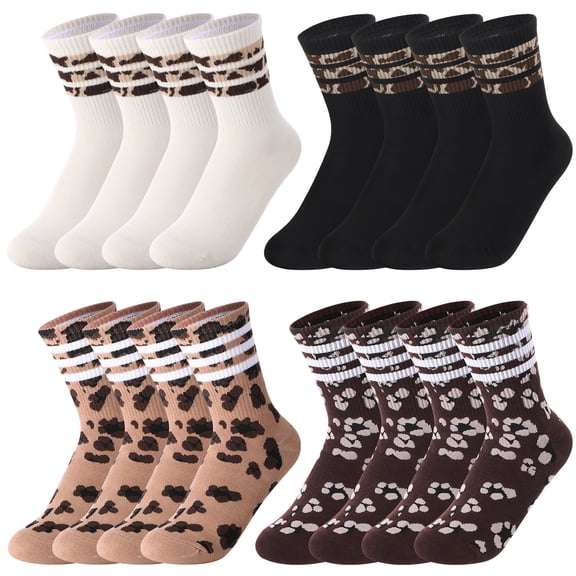 Bocaoying 8 Pack Women's Athletic Crew Socks, Striped Running Socks for Women, Size 5-7, Mid-Calf Gym Socks with Comfort Fit, Retro Design, Breathable Casual Sports Socks