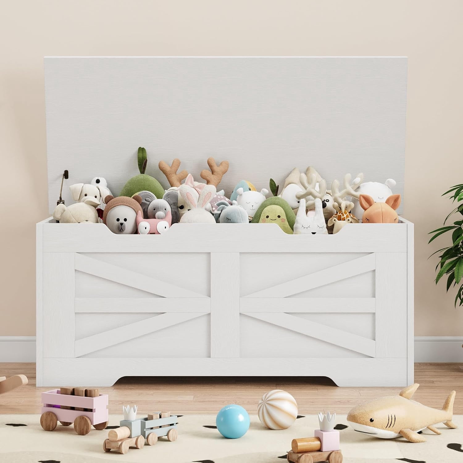 Storage Chest,24.8 In Storage Trunk with Safety Hinges,Wooden Storage Bench,Toy Organizer Box Shoe Bench,Easy Assembly,Storage Bench for Bedroom,Living Room,Entryway