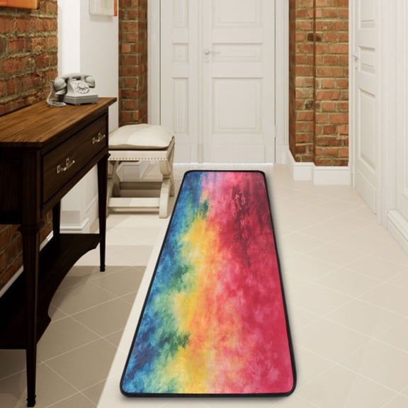 Ryvnso Blue and Red Tie Dye Hallway Runner Rugs Floor Carpet Non Slip Entryway Mat 2' x 6'