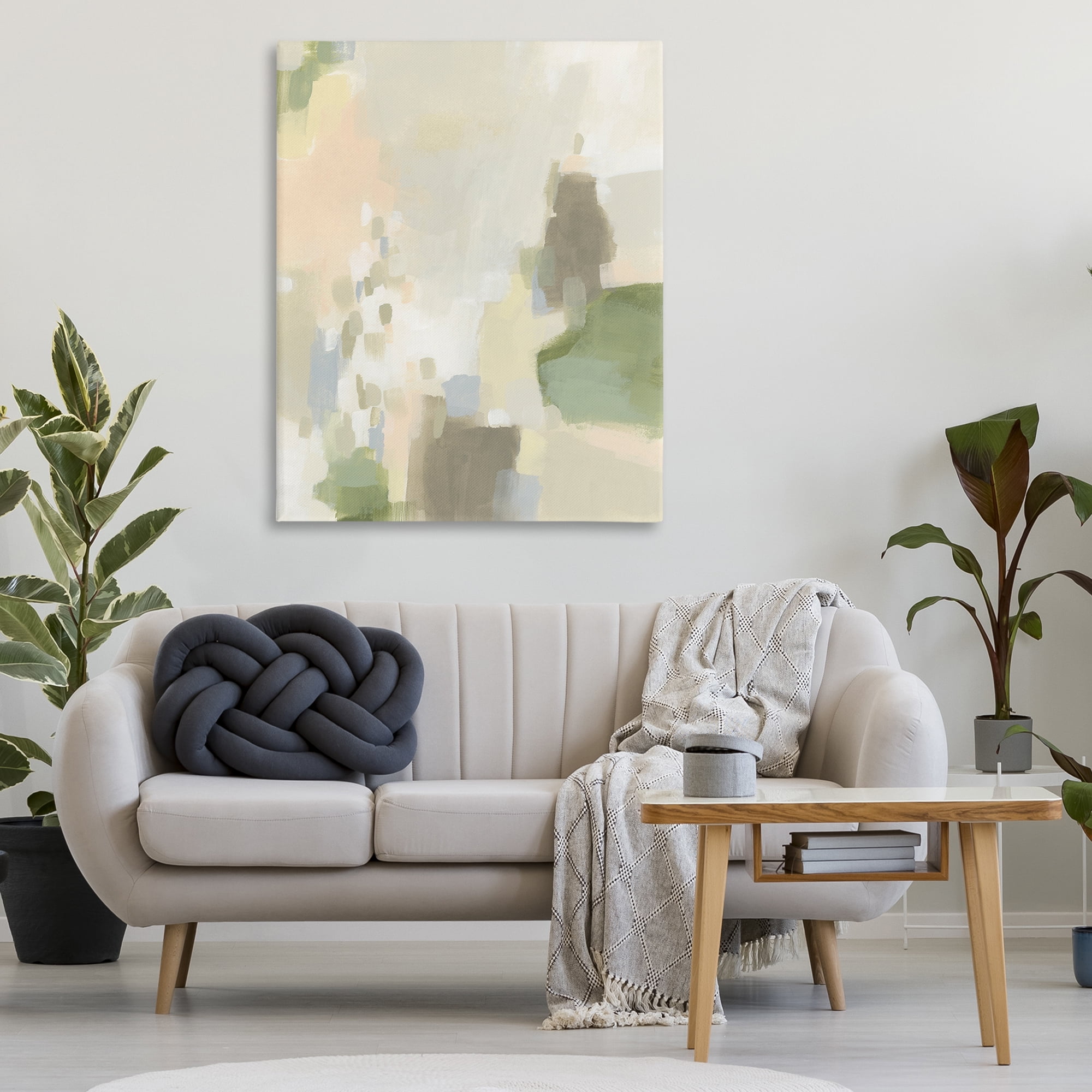 Stupell Industries Muted Beige & Green Abstract Painting Wrapped Canvas Art Print Wall Art, 36 x 48