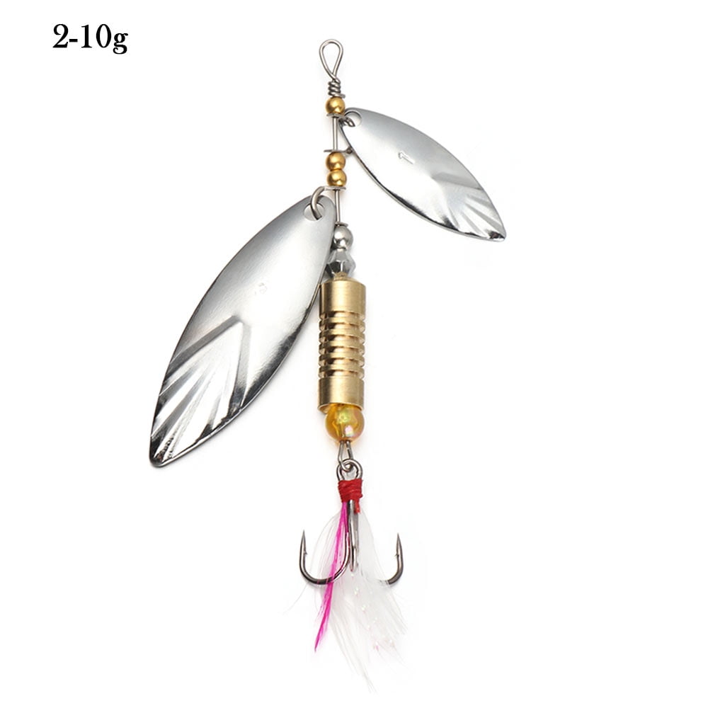 Metal Sliver Rotating Sequins Spoon Lure Spinner Fishing Hard Bait With Feather~ 