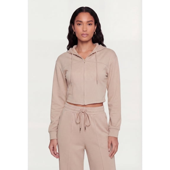 Women's Scuba Corset Detail Cropped Zip Front Hoodie