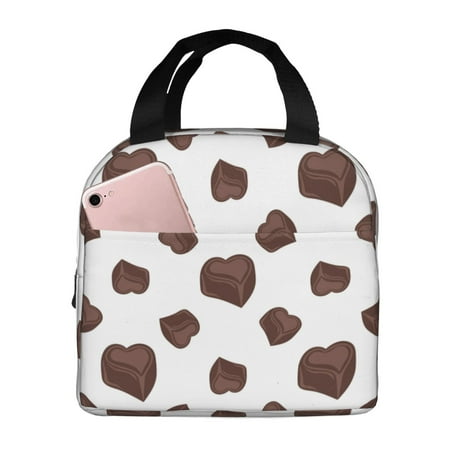 Insulated Lunch Bag for Women Men - Heart Shape Chocolate Print Leakproof Cooler Lunch Box for Women Men  Lunch Tote Bags for Work School Picnic Travel