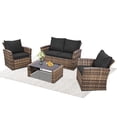thumbnail image 7 of YIORTWO 4-Piece Outdoor Patio Furniture Set, Wicker Sofa Set with Thick Sandwich Cushions, All-Weather Rattan Deep Seating Set with Tempered Glass Table, Black, 7 of 7