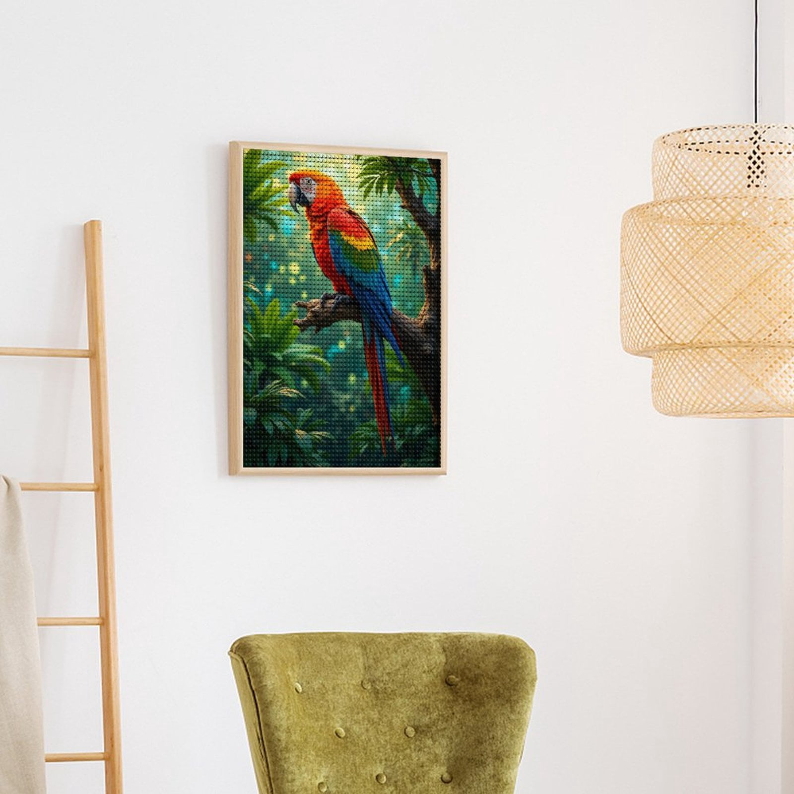 Diamond Art Kits for Adults - Colorful Bird Perched In Lush Jungle 5d Diamond Painting for Adults, Diamond Art for Adults Beginners, Frameless Diamond Painting Kits for Adults for Home Wall Decor