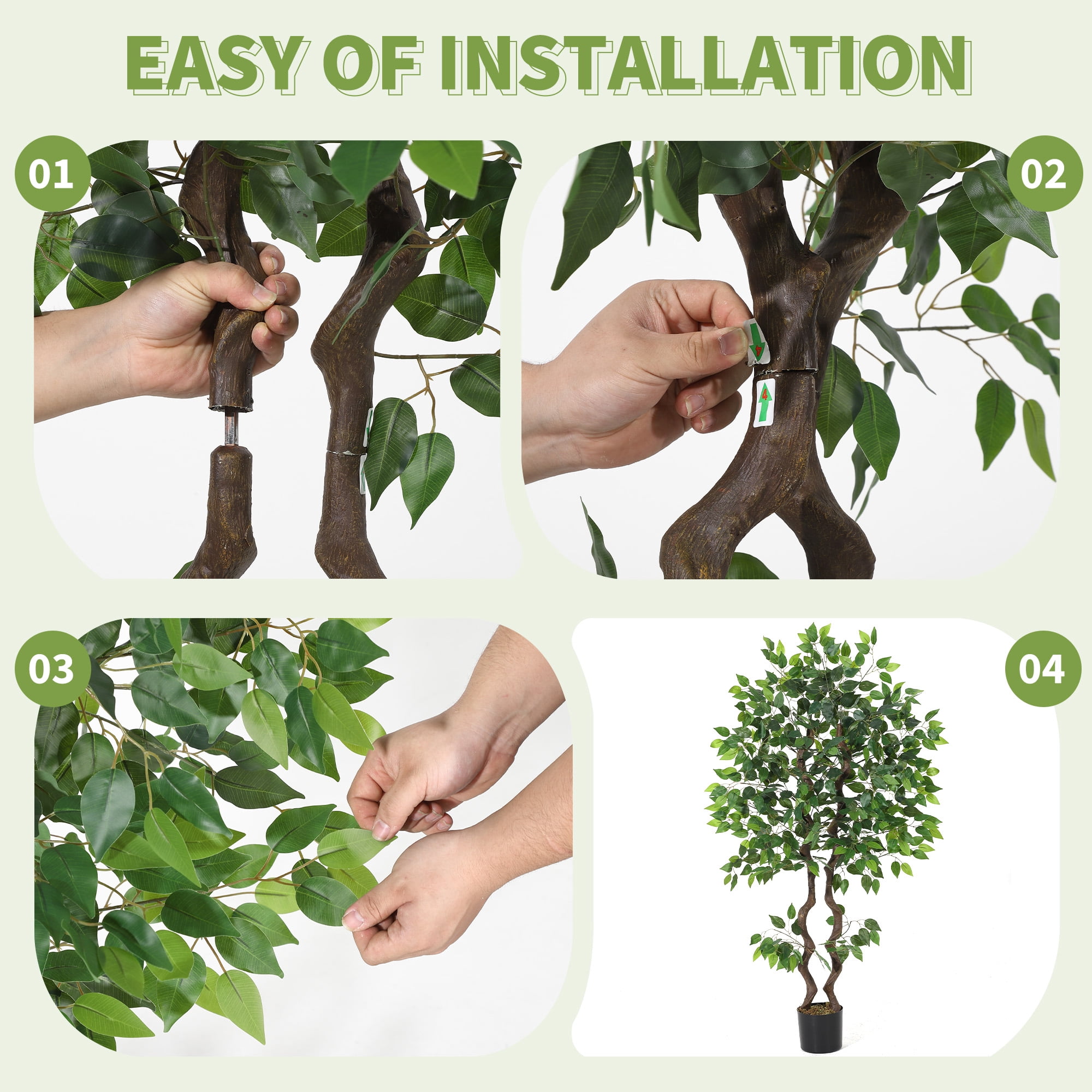 5ft Artificial Ficus Tree, Tall Faux Banyan Tree Floor Plant with Realistic PVC Trunk and Full Dense Foliage, Indoor Home Office Living Room Decor