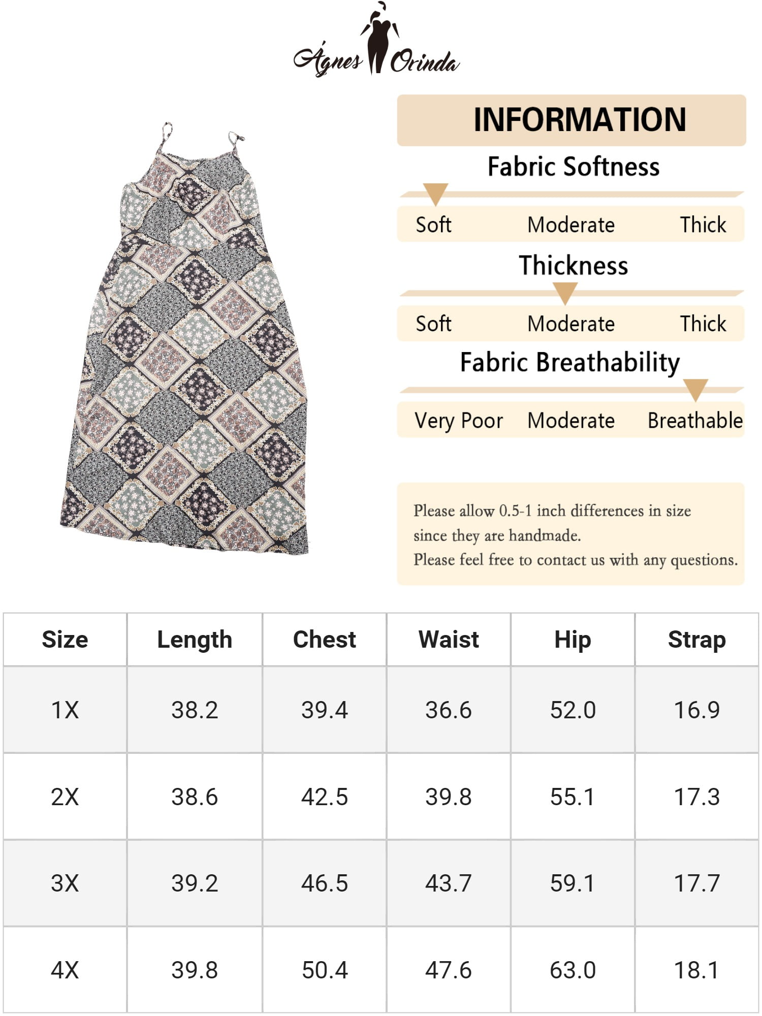 DARING DIVA Plus Size Boho Bohemian Spaghetti Strap Midi Dress 1X Green Brown