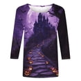 thumbnail image 4 of ersvoioy Halloween Shirts for Women Crewneck 3/4 Sleeve with Graphic Print Fall Halloween Oversized Lightweight Soft Cotton Comfortable Tee Purple L, 4 of 5