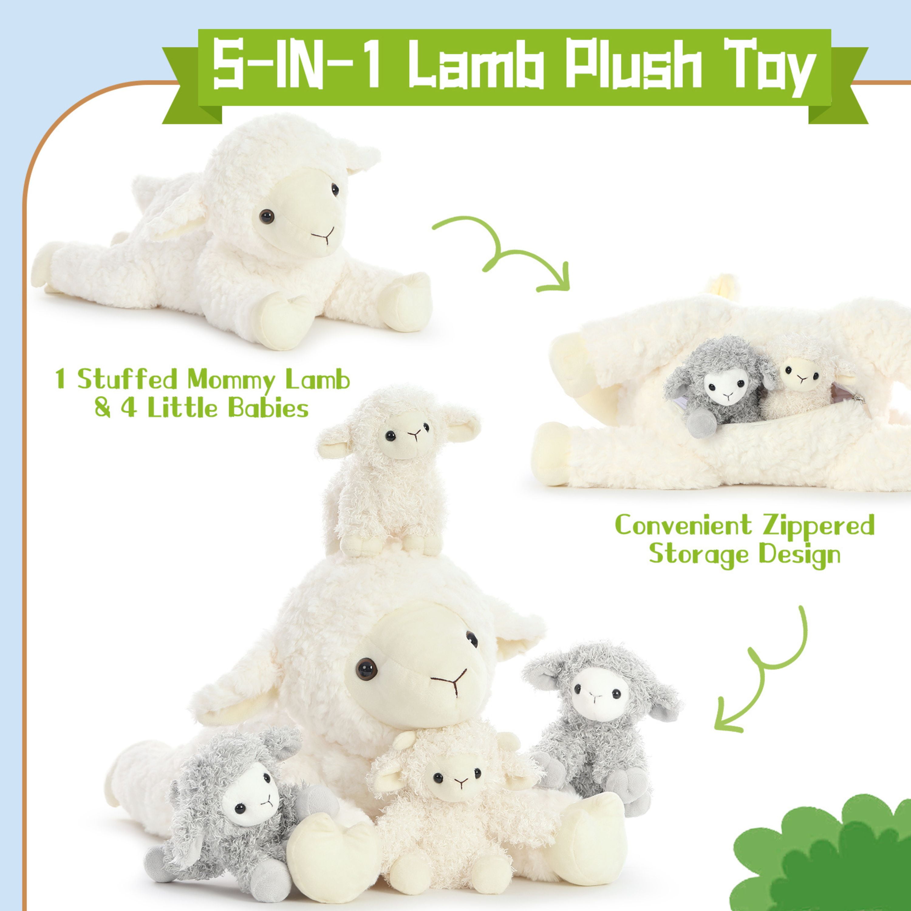 Tezituor 5Pcs Sheep Stuffed Animal 20'' Giant Lamb Plush with 4 Babies Plush Toy