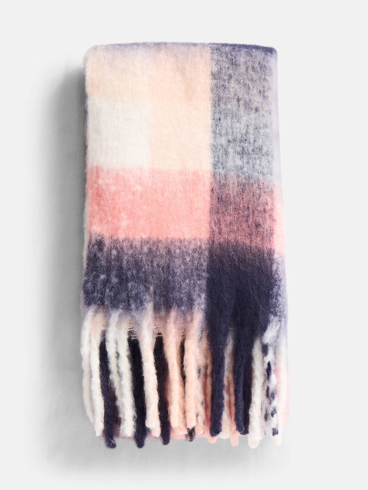 Scenario Women's Square Plaid Scarf with Fringe Trim