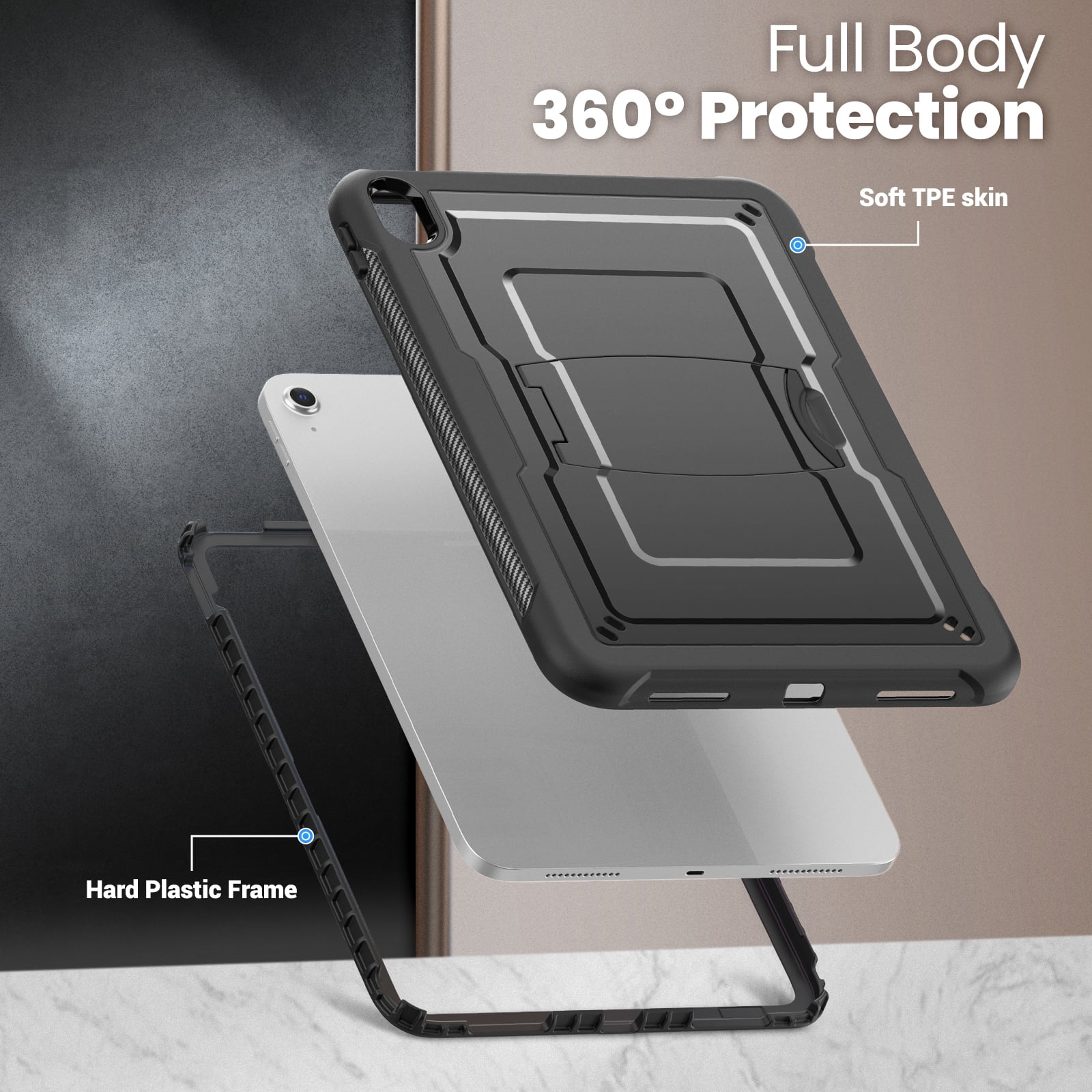 Allytechgroup Case for Apple iPad (A16) 11th Generation 11 inch 2025 Model with Pencil Holder/Kickstand Hard PC + Soft TPE Bumper Rugged Slim Stand Shockproof Shell Heavy Duty Protection Cover, Black