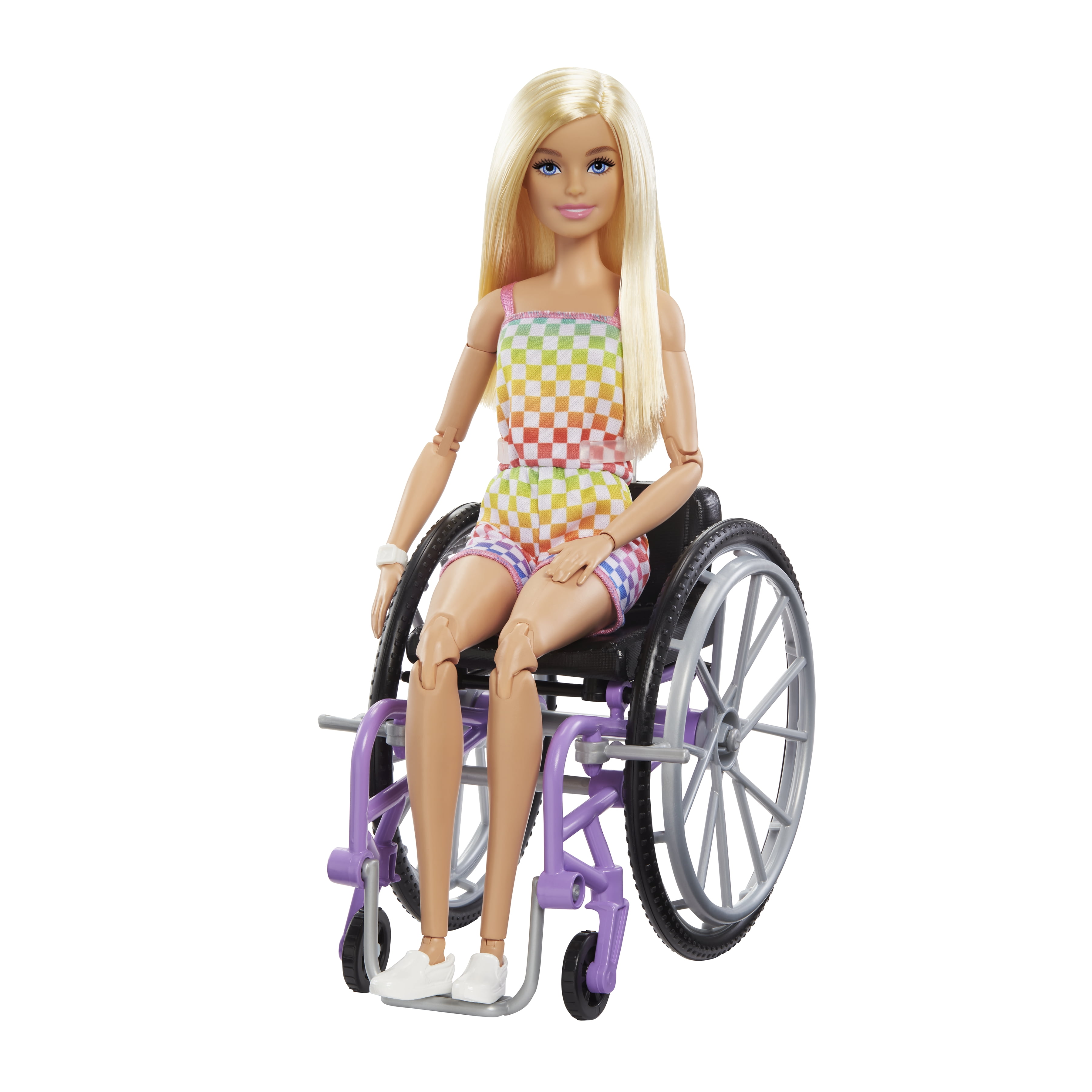 Barbie Fashionistas Doll #194 with Wheelchair & Ramp, Blond Hair, Rainbow Dress & Accessories