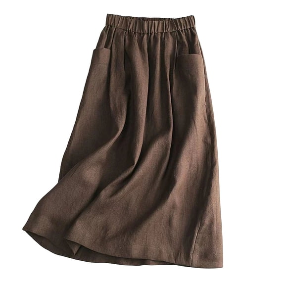 BUIGTTKLOP Maxi Skirts for Women Casual Flowy Swing Elastic High Waist A-Line Boho Long Dress with Pockets