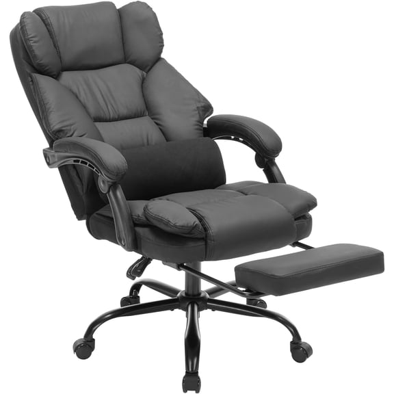Morufur Leather Office Chair with Foot Rest, Office Chair 400LBS Wide Seat Ergonomic Computer Desk Chair with 360 Swivel High Back Executive Leather Chair Adjustable Task Chair, Black
