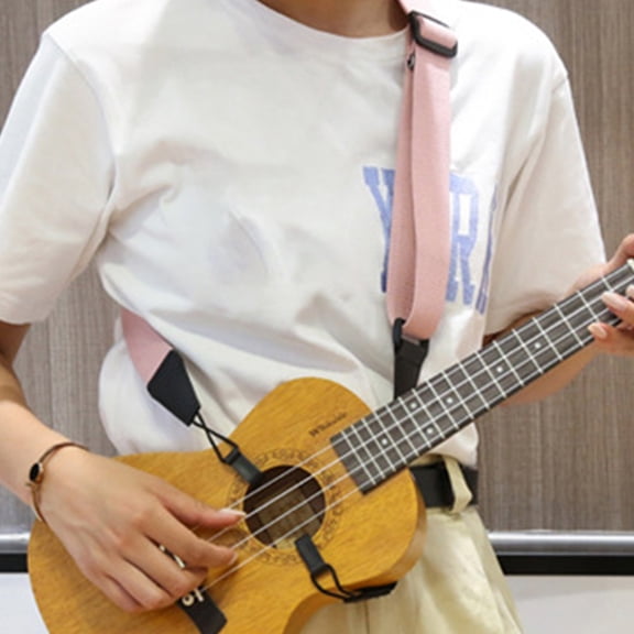 KALLORY Durable Pink Cotton Ukulele Strap for Elegant Style and Comfort, Lightweight Design, 1.5" Width