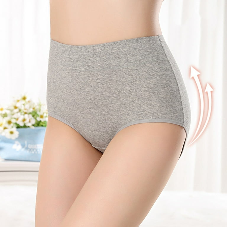 rygai Women Underpants Breathable High Waist Elastic No Constraint  Anti-septic Belly Control Anti-shrink Women Briefs for Daily Wear,Gray 2XL
