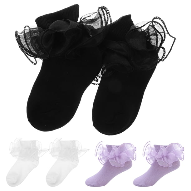 GOOHOCHY 3 pares de calcetines ligeros con ribete de encaje para niños, suaves y transpirables, de algodón blanco, para el tobillo, para niñas pequeñas, ropa de verano.