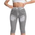 thumbnail image 3 of VBVC Women's Denim-Look Capri Yoga Leggings,Ladies High Waist Stretch Cropped Pants,Summer Butt Lift Workout Trousers For Women,Dark Gray,S-2XL, 3 of 6