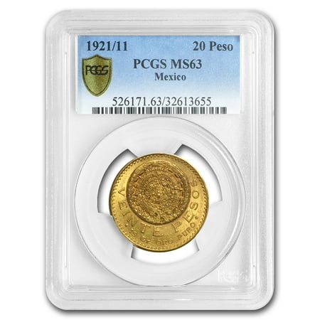 1921/11 Mexico Gold 20 Pesos MS-63 PCGS (Best Rate For Mexican Peso)