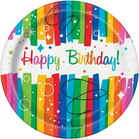 Birthday Paper Plates - Rainbow Birthday Paper Dinner Plates, 9in, 8ct