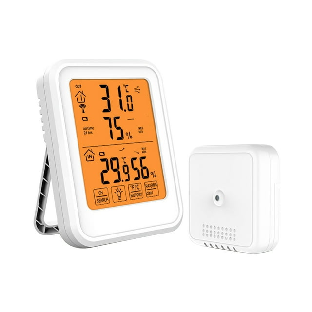 Indoor and outdoor hygrometer thermometer with orange backlight LCD display maximum/minimum value desktop electronic thermometer for home greenhouse wine cellar