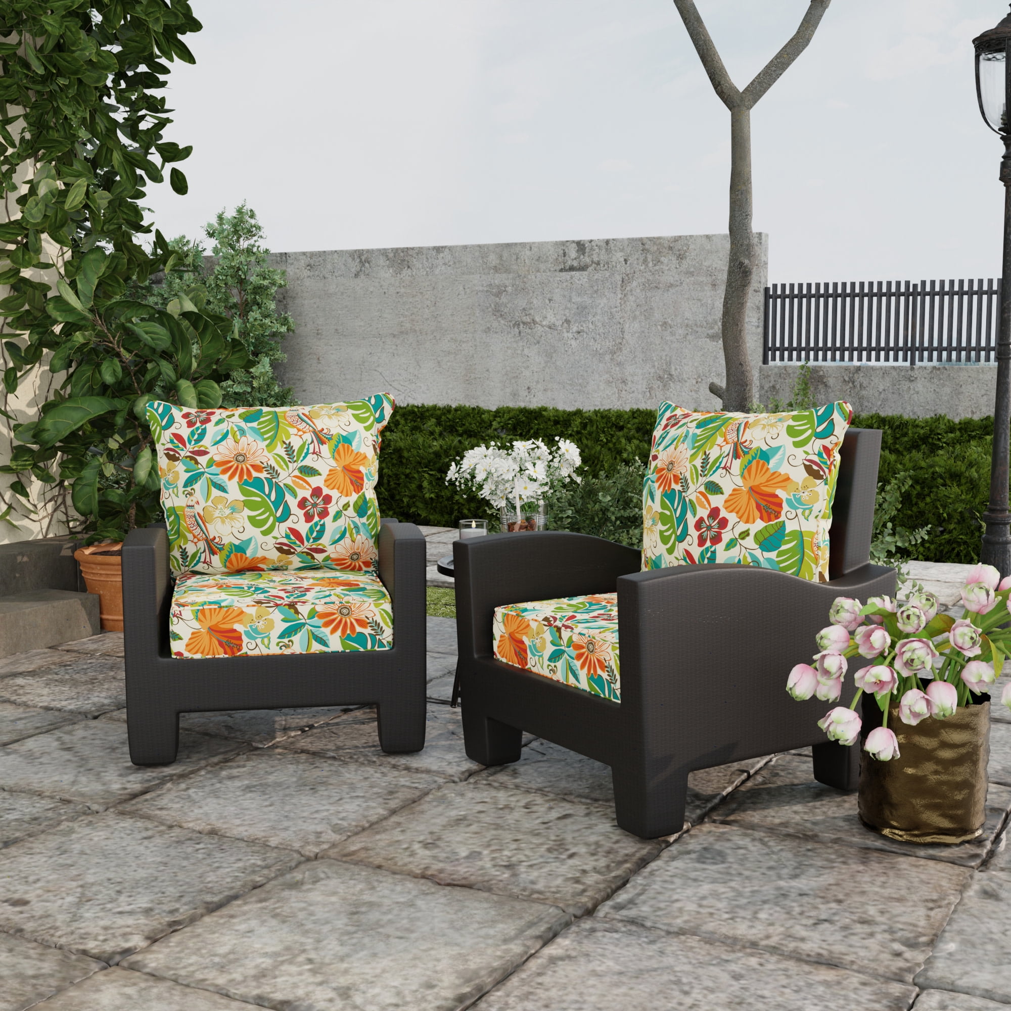 Jordan Manufacturing 46.5" x 24" Lensing Jungle Multicolor Floral Rectangular Outdoor Deep Seat Chair Cushion Set with Welt