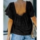 thumbnail image 3 of Camiseta Jacquard, Elegante Poliéster Con Ribete De Volantes, Suelta Para Mujer Para Picnic Al Aire Libre ANGGREK AH2693, 3 of 6