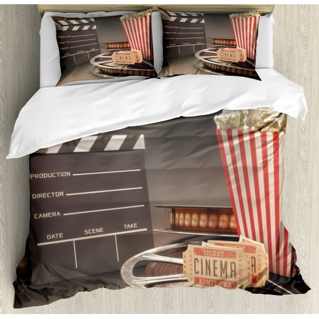 Fashion Duvet Covers (Movie Theater Duvet Cover Set, Old Fashion Entertainment Objects Related to Cinema Film Reel Motion Picture, Decorative Bedding Set with Pillow Shams, Multicolor, by)