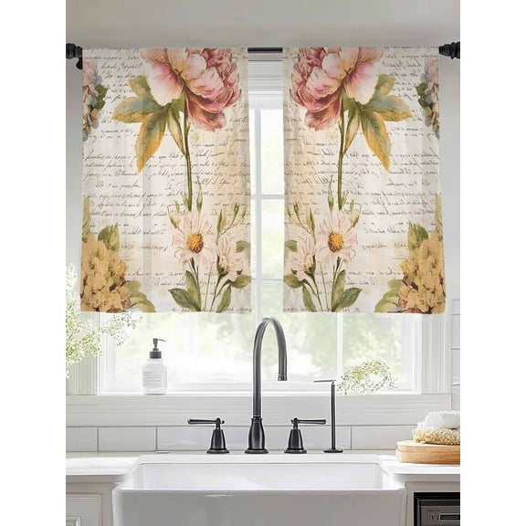 Vintage Hydrangea Floral Sheer Curtains for Living Room Bedroom Spring Botanical Flowers Sheer Curtains 54 Inch Long 2 Panels Set Light Filtering Curtain Window Treatments Drapes for Dining Room