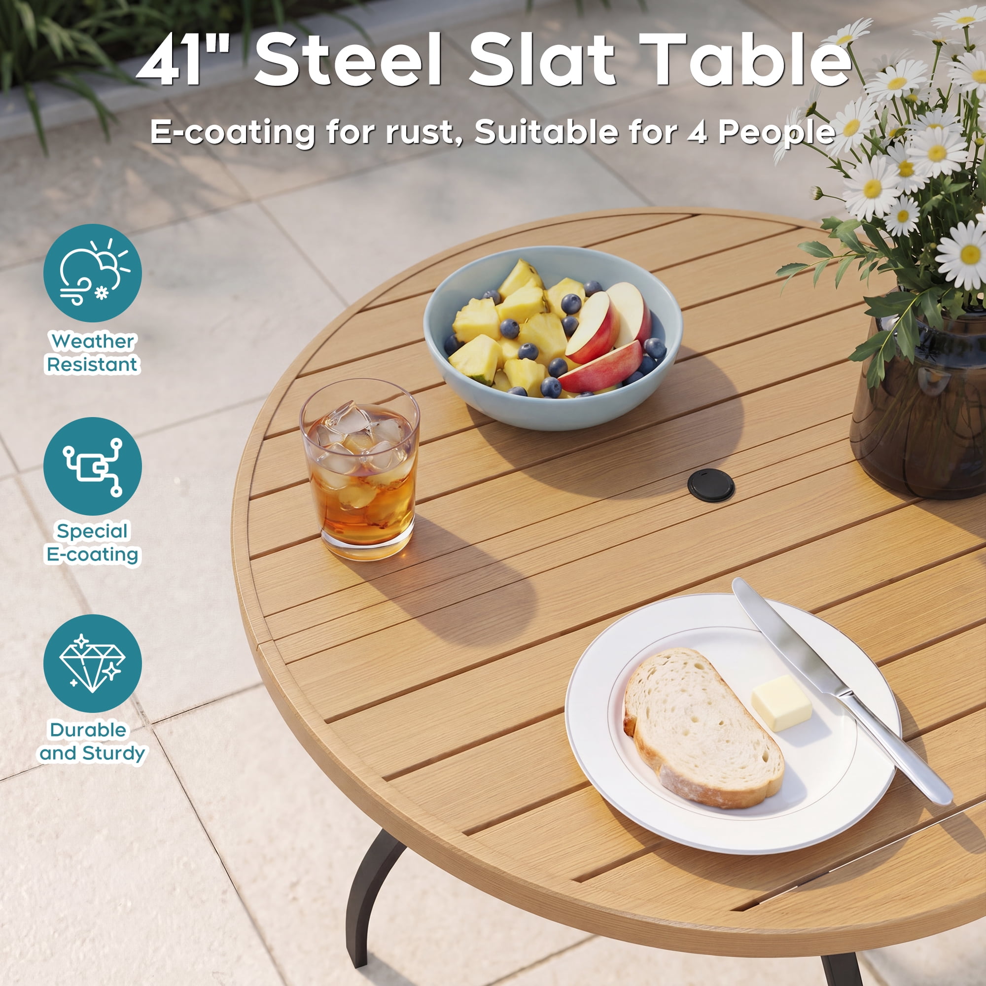 41 Inch 1 Piece Outdoor Indoor Dining Round Table Natural