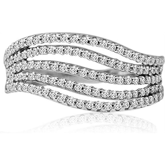 MyDiamondBox 1/2 Carat Total Weight (cttw) 10K White Gold Diamond Multi-Row Wave Wedding Ring - For Women (Size: 7)