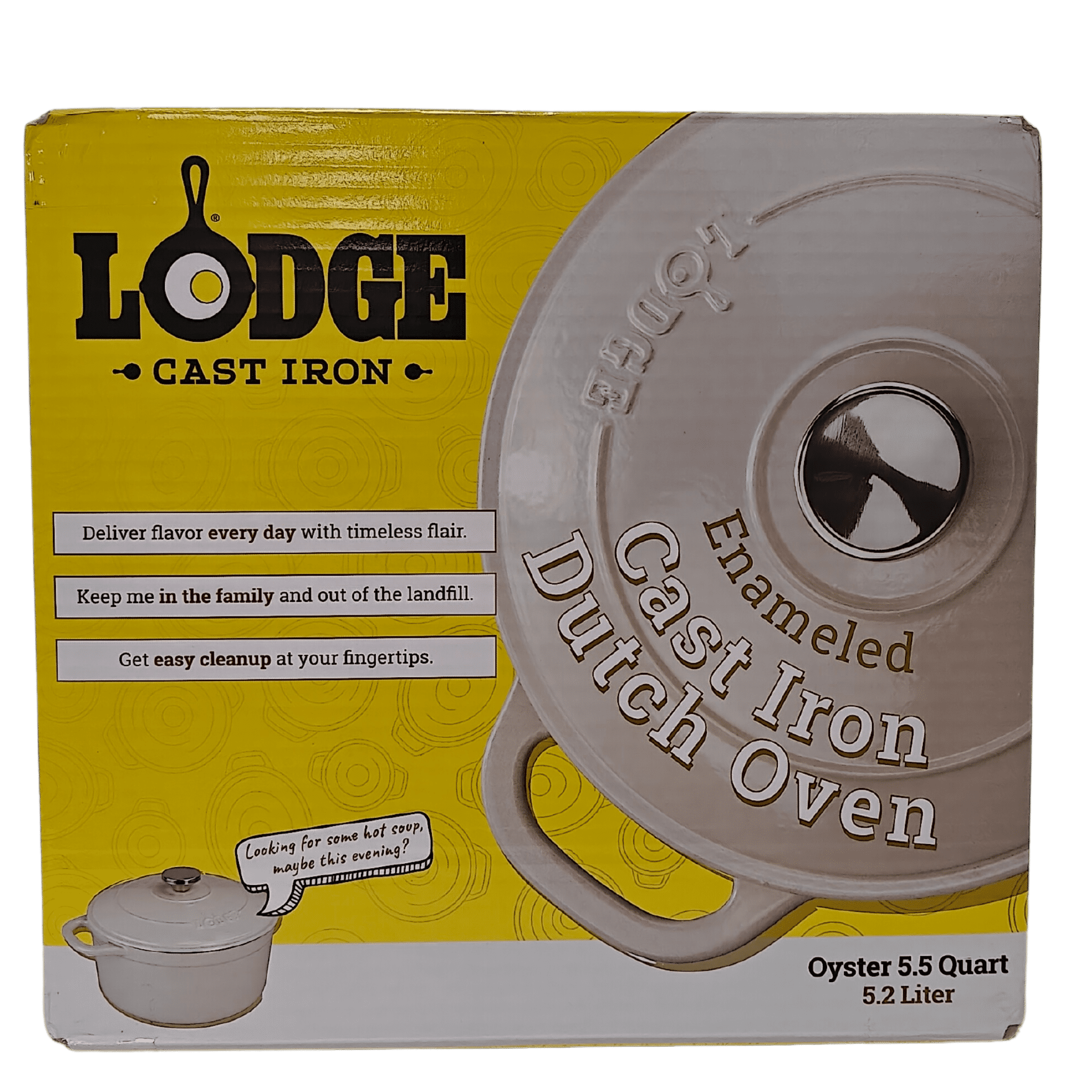 Lodge Cast Iron 6.5 Quart Enameled Cast Iron Dutch Oven, Oyster 