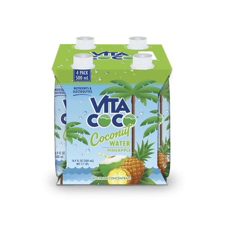 Vita Coco Coconut Water, Nutrients & Electrolytes Rich, Pineapple, 16.9 fl oz, 4-Pack Tetra