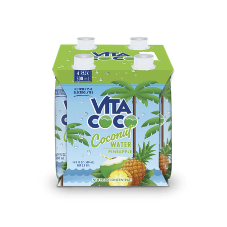 Vita Coco Coconut Water, Nutrients & Electrolytes Rich, Pineapple, 16.9 fl oz, 4-Pack Tetra