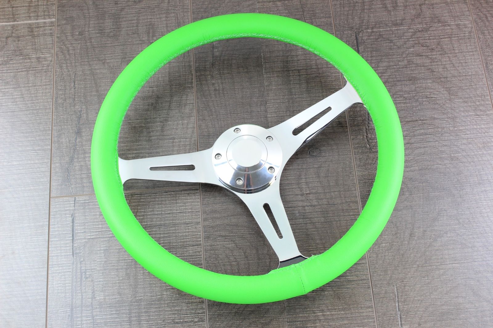 14" JDM Neon Green Steering Wheel Polished Spokes"
