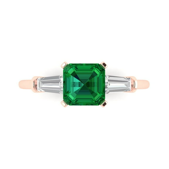 Three-Stone Engagement Ring for Women - 1.62ct Simulated Emerald in 14K Rose Gold Promise Ring