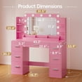 thumbnail image 3 of Furmax Vanity Set with Large Mirror & Adjustable Lights, Makeup Vanity Table with 7 Drawers & Open Shelves Vanity Desk for Bedroom, Pink, 3 of 7