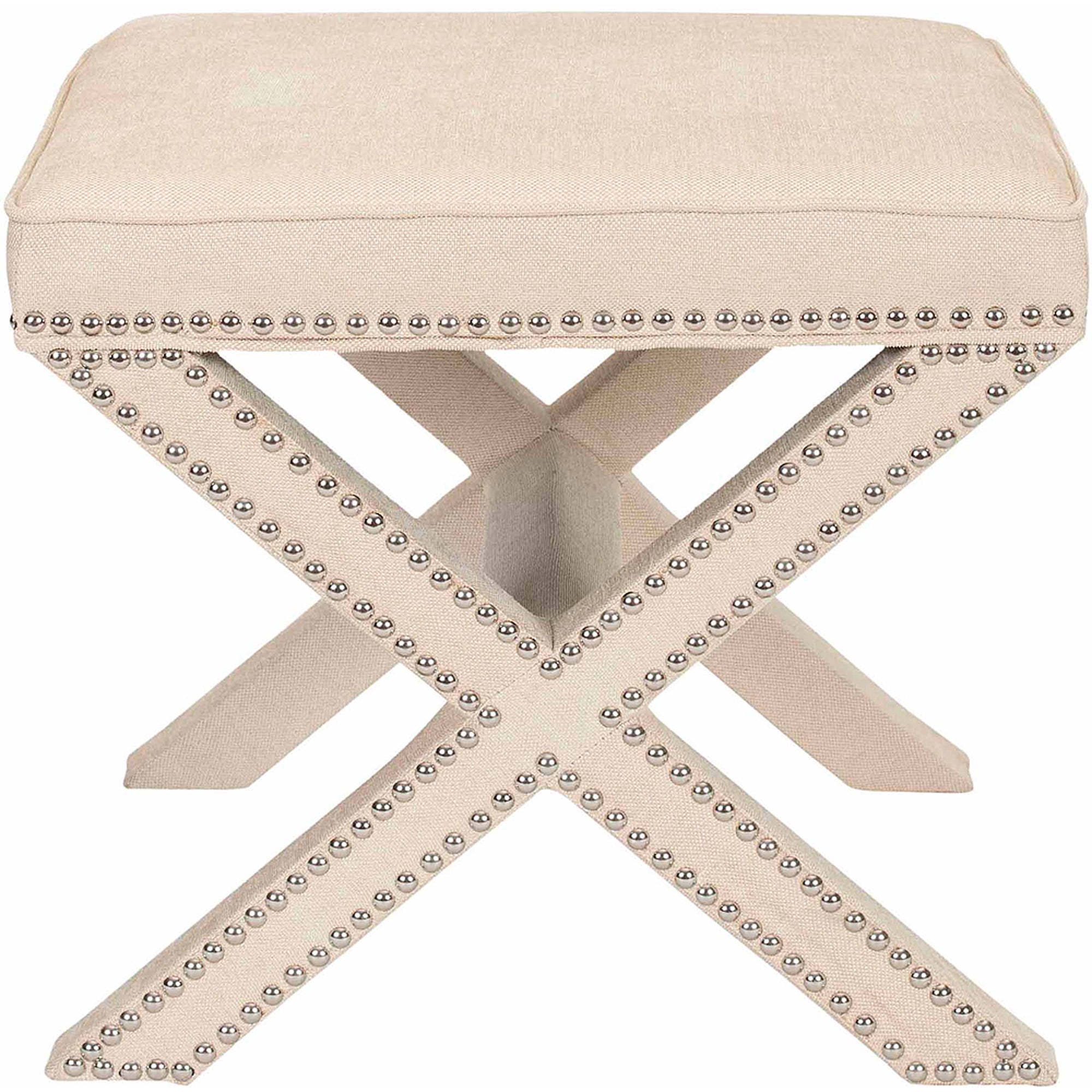 SAFAVIEH Palmer Transitional Cross Leg Upholstered Ottoman, Taupe
