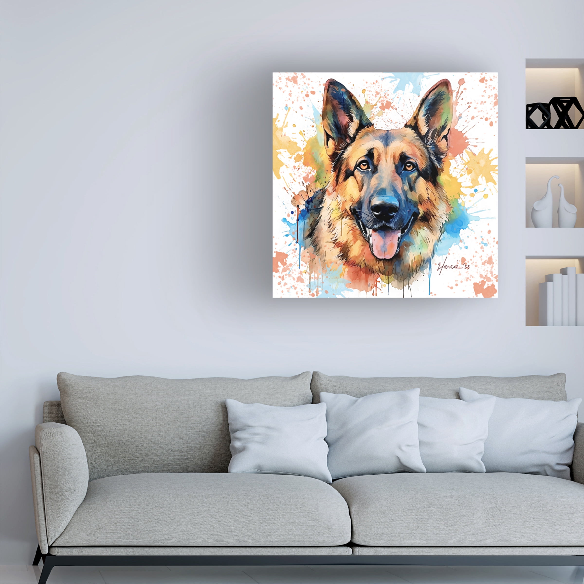 Canvas Wall Art - Frank Harris 'German Shepherd Master' Wall Art for Living Room, Bedroom, or Office DÃ©cor by Trademark Fine Art - 14 x 14 Inches