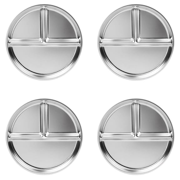 Stainless Steel Kids Plates 4 Packs,9Inch Portion Control Plate Divided Plates for Adults Bariatric Weight Loss Diabetic