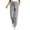 Grey, variant on Women's Striped Cropped Pants with Pockets, Elastic Waist Cuffed Straight Leg Trousers, Lightweight Breathable Cotton Linen Blend Casual Striped Pants for Spring Summer Vacation Black L