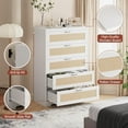 thumbnail image 5 of 5 Drawer Rattan Dresser for Bedroom, 47.27” Tall Dresser with Power Outlets, Wood Dresser Chest of Drawers with Metal Handles for Living Room Closet Hallway Entryway, 5 of 7