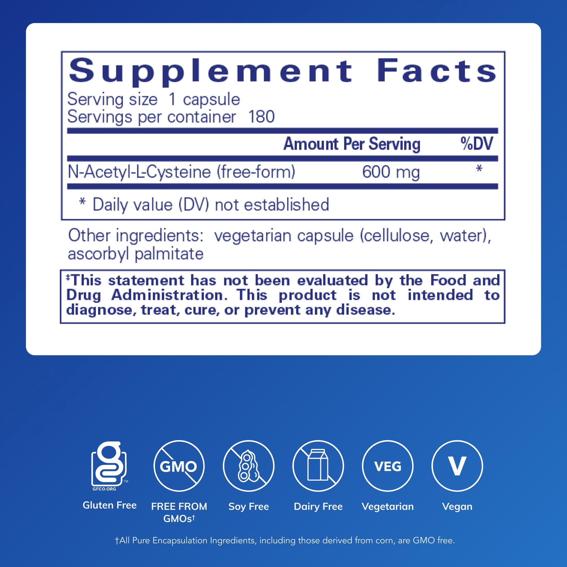 Pure Encapsulations NAC 600 mg, Lung Health & Immune Support*, 180 Count