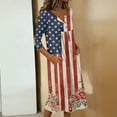 thumbnail image 4 of Patriotic Dresses for Women 3/4 Sleeve V-Neck Button Down A-Line Midi American Flag 4th of July Summer Dress with Pockets, 4 of 7