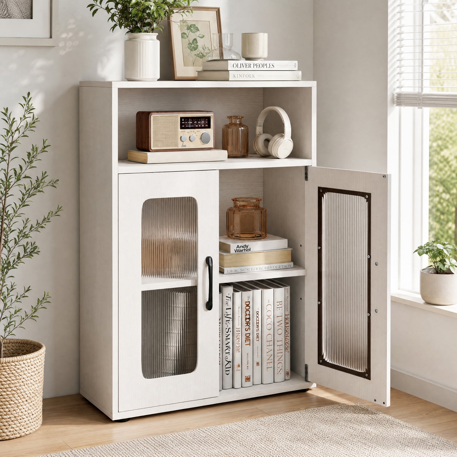 Vebreda Freestanding Bathroom Storage Cabinet, Bathroom Cabinet Freestanding Cabinet with 2 Doors and 3-Level Adjustable Shelf
