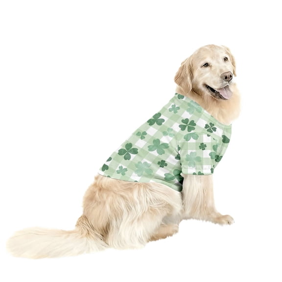 LSQii Dog Pajamas Cute Puppy Shamrock Jammies Coat Comfy Soft Stretchy Pet St. Patrick's Day Holiday Clothes for Cats and Dogs Onesie (Blackish Green M)