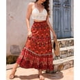 thumbnail image 4 of HBGVBA Women's Maxi Skirts,Casual Pleated Skirts,Vacation Style Cut Out Lace Patchwork Skirt High Waist Beach Print Long Maxi Skirts, 4 of 5
